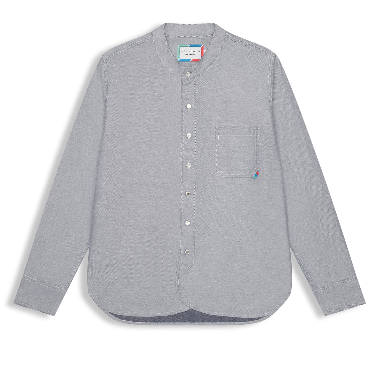 Grey Japanese cotton twill band collar shirt with chest pocket