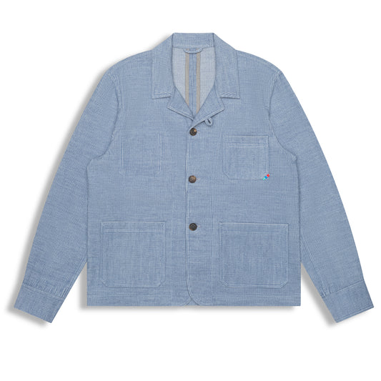Blue heather cotton wool corduroy tailored chore jacket with notched lapels