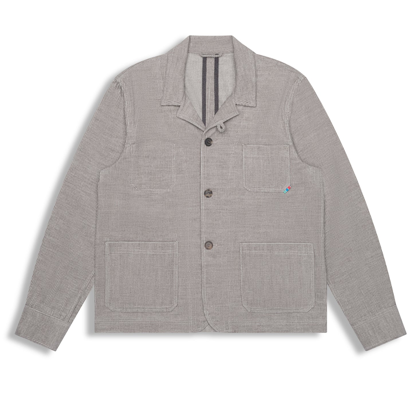 Grey heather cotton wool corduroy tailored chore jacket with notched lapels