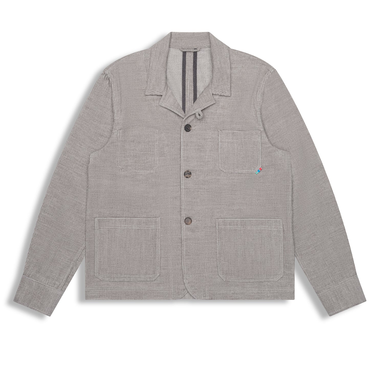 Grey heather cotton wool corduroy tailored chore jacket with notched lapels