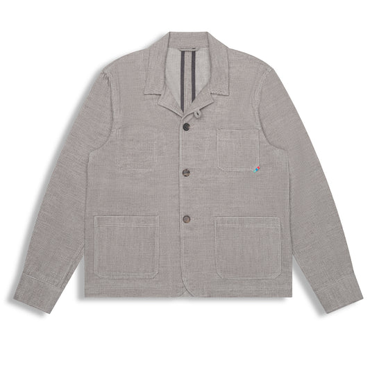 Grey heather cotton wool corduroy tailored chore jacket with notched lapels