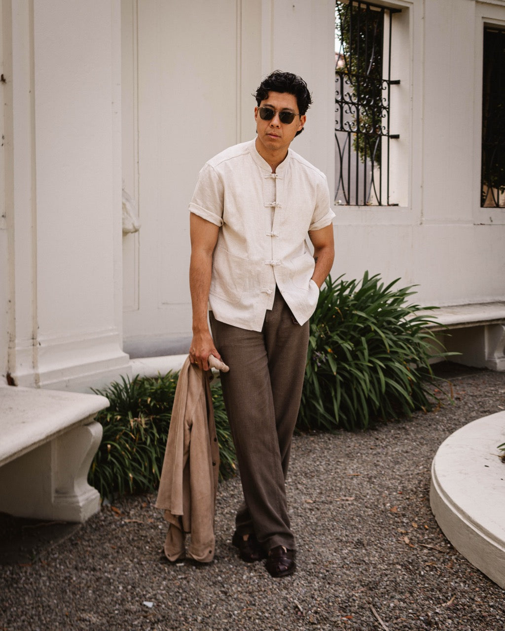 Natural Cotton Linen Tang Shirt with Knot Buttons