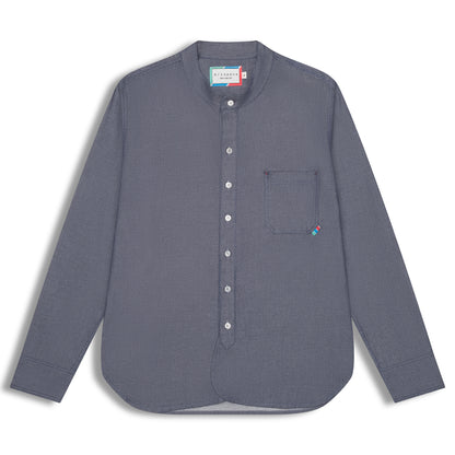 Denim Japanese cotton twill band collar shirt with chest pocket