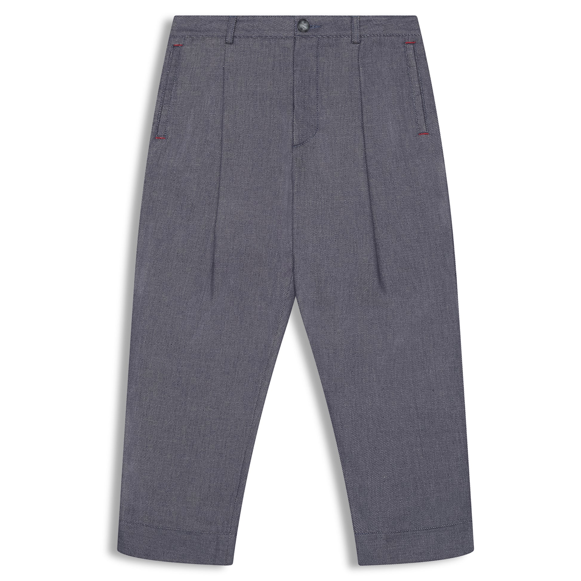Japanese organic cotton denim pleated pants with relaxed fit