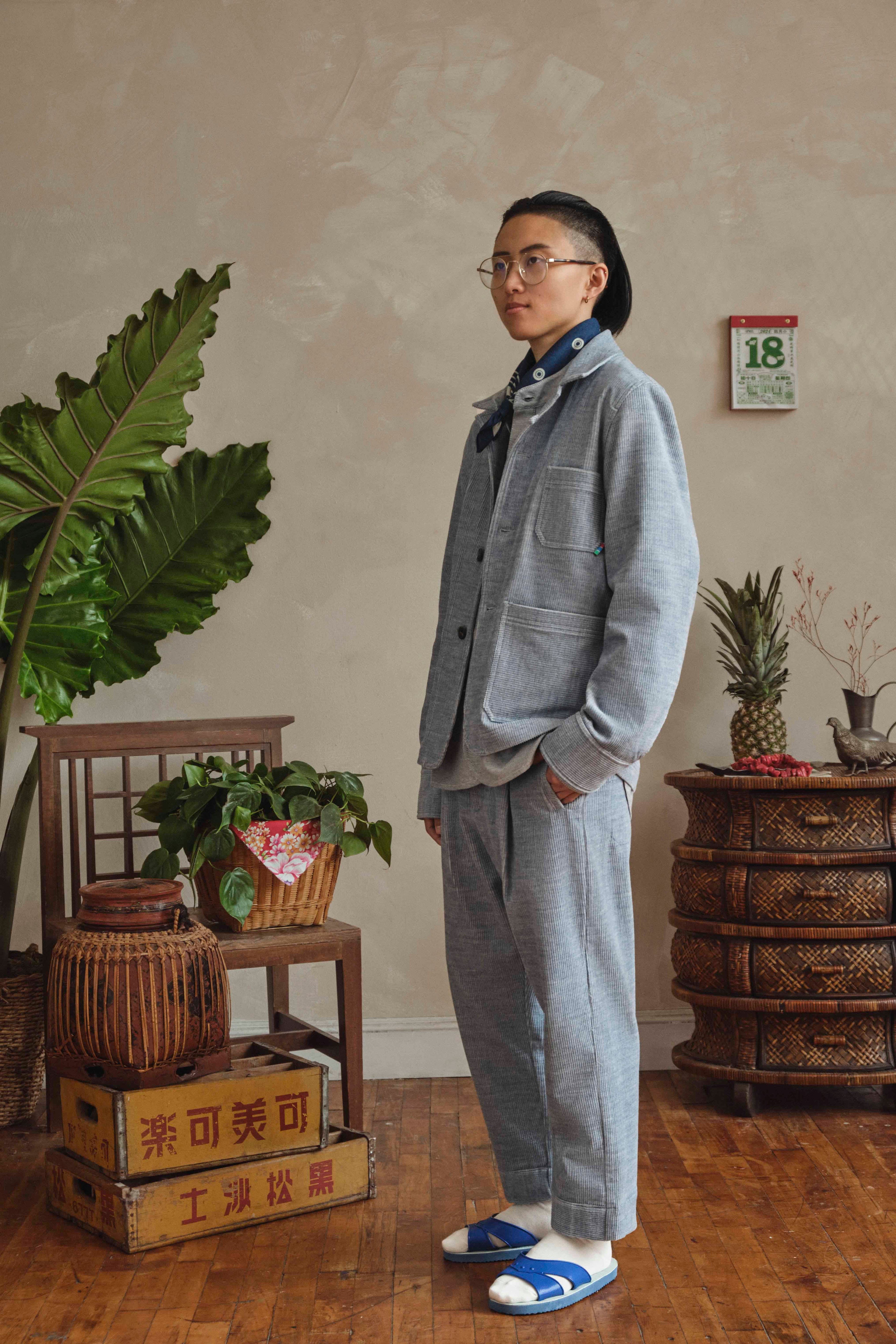 Cotton Wool Corduroy Pleated Pants - Blue Heather Pant a/c space 