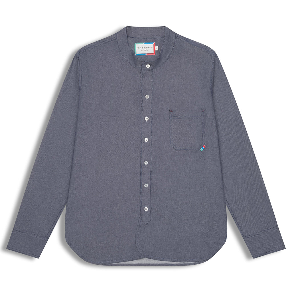 Japanese Cotton Twill Band Collar Shirt - Denim Shirt a/c space 