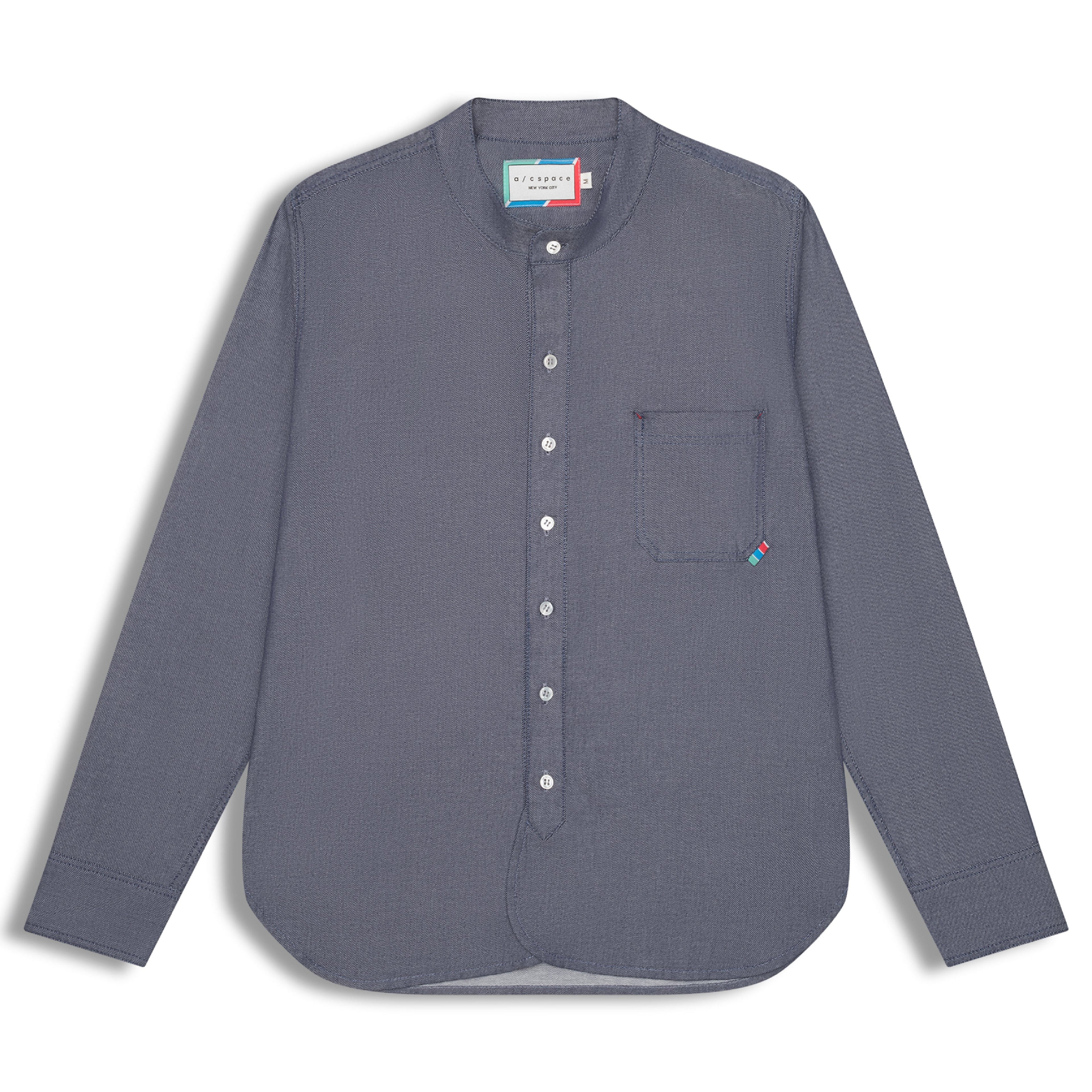 Japanese Cotton Twill Band Collar Shirt - Denim Shirt a/c space 