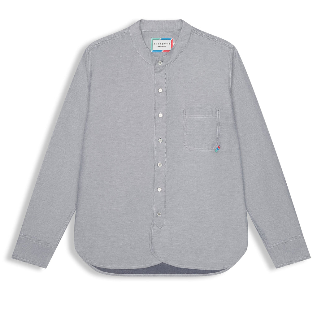 Japanese Cotton Twill Band Collar Shirt - Grey Shirt a/c space 