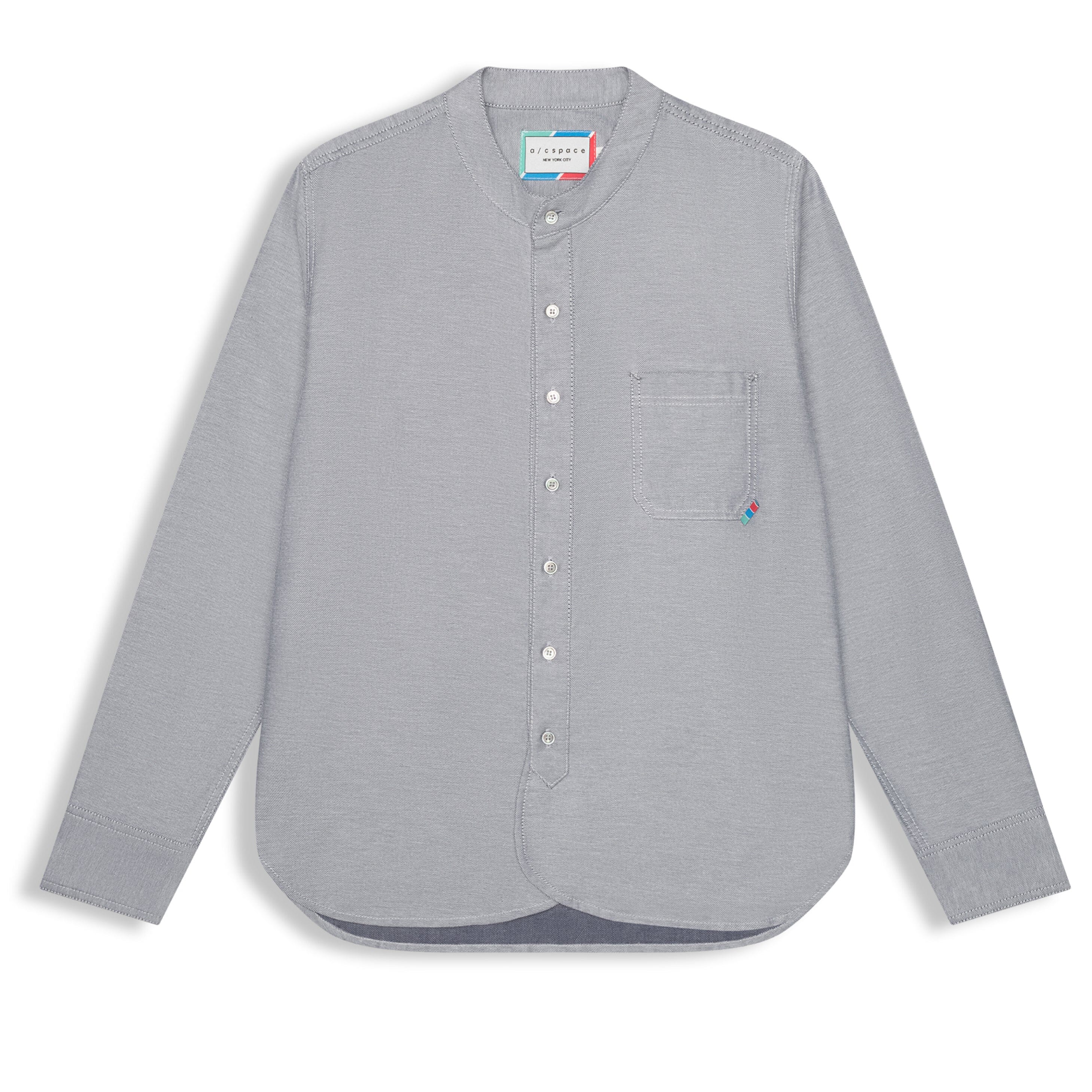 Japanese Cotton Twill Band Collar Shirt - Grey Shirt a/c space 
