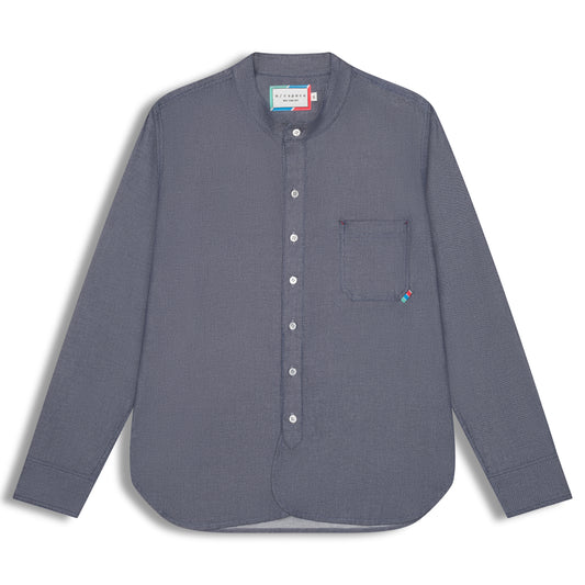 Japanese Cotton Twill Band Collar Shirt in Denim